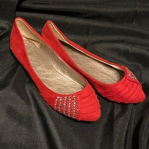 Elegant Red Women's Flats with Rhinestone Detail